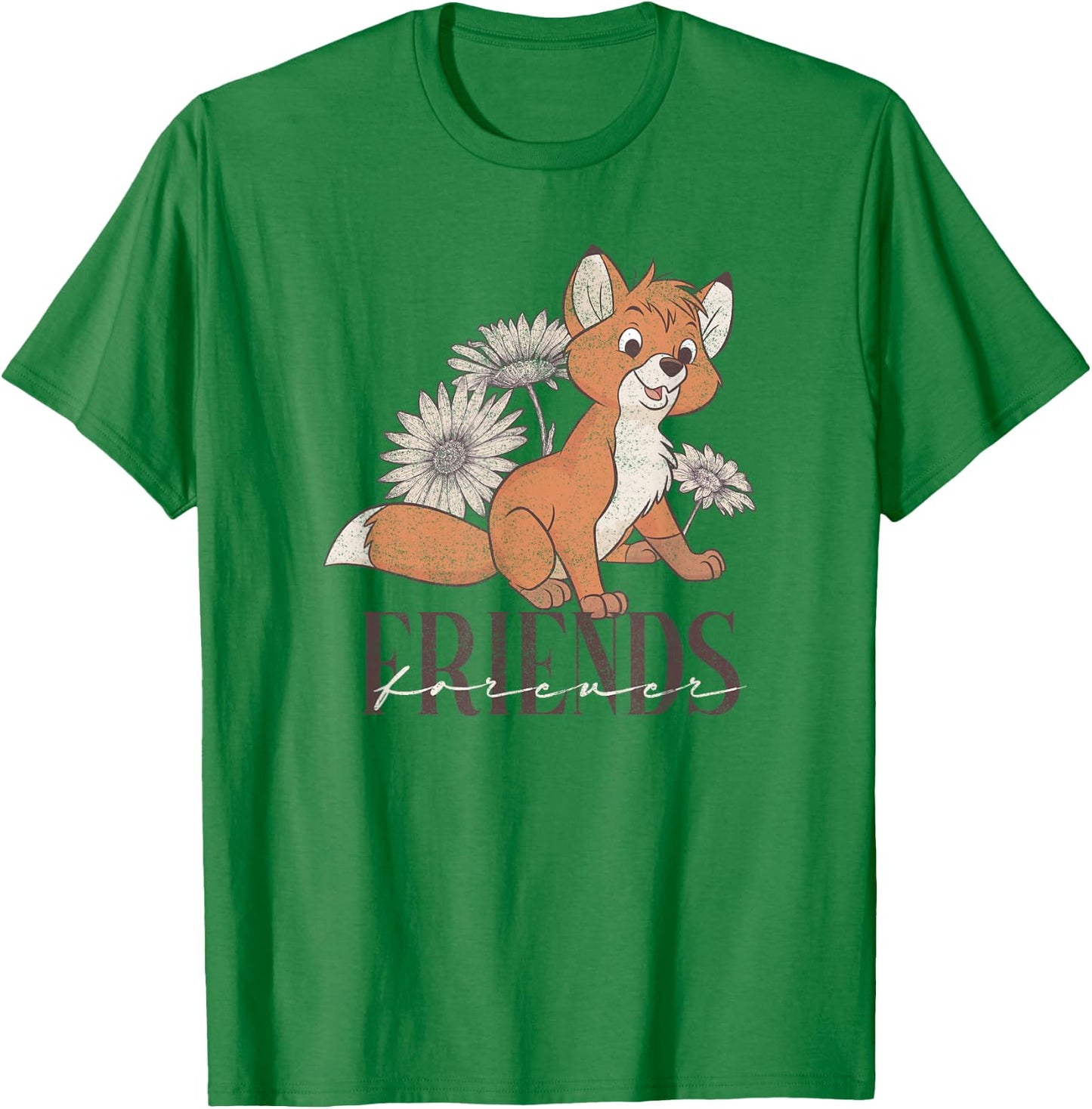 Disney The Fox and The Hound Fox Friends Forever Floral Logo T-Shirt - T-Shirt | Irish Green