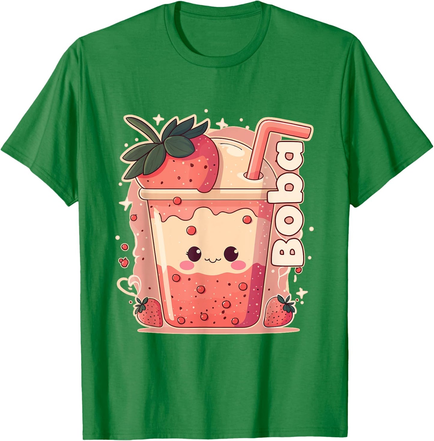 Strawberry Boba Anime Bubble Tea Neko Girls Kawaii Teen T-Shirt - T-Shirt | Irish Green