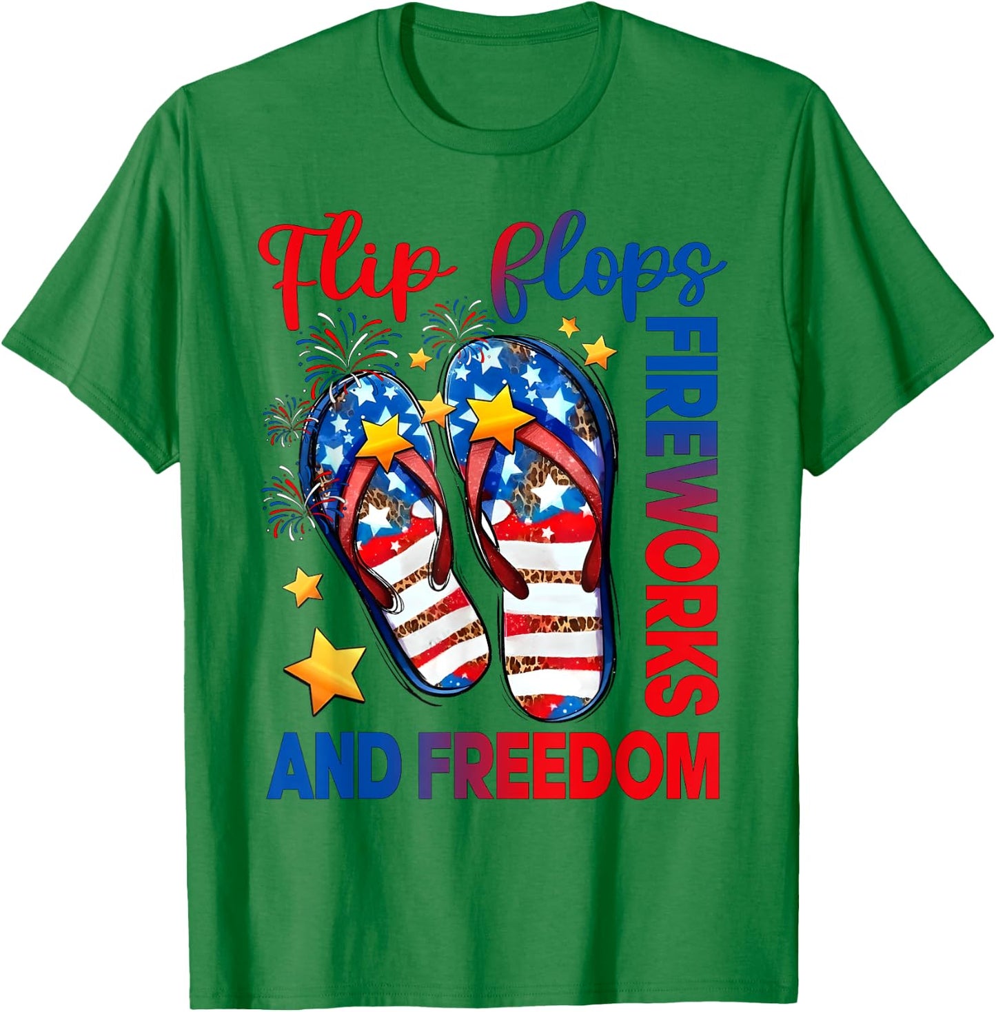 Retro Flip Flops Fireworks & Freedom American Flag Summer Women Kids Men T-Shirt - T-Shirt | Irish Green