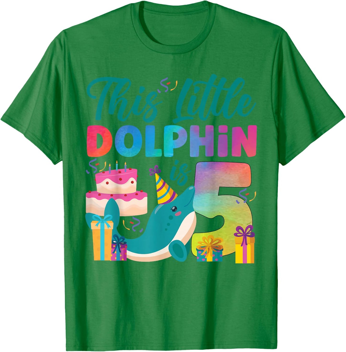 Dolphin 5th Birthday Watercolor This Little Dolphin Is 5 T-Shirt - T-Shirt | Irish Green