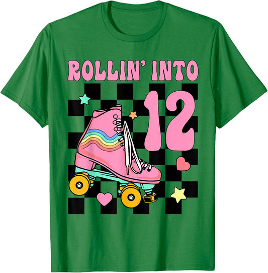 Rolling Into 12 Years Old Roller Skating Girl 12th Birthday T-Shirt - T-Shirt | Irish Green