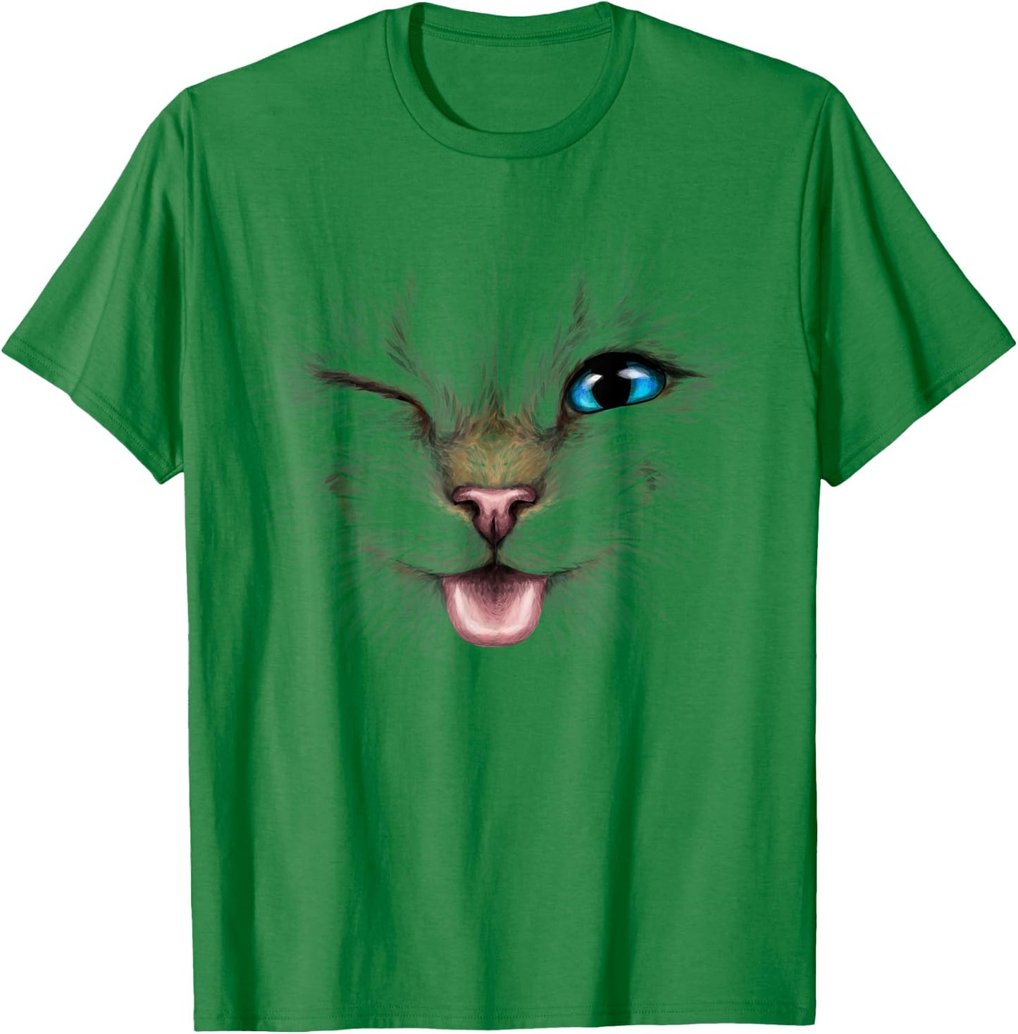 cute cat face blue eyes wink smiling for lover kitten Kitty T-Shirt - T-Shirt | Irish Green