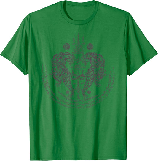 Thai Tattoo Twin Tiger Sak Yant Muay Thai Thailand Graphic T-Shirt - T-Shirt | Irish Green