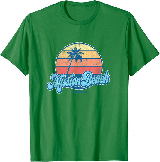 Vintage Mission Beach California CA Classic 70s Retro Surfer T-Shirt - T-Shirt | Irish Green