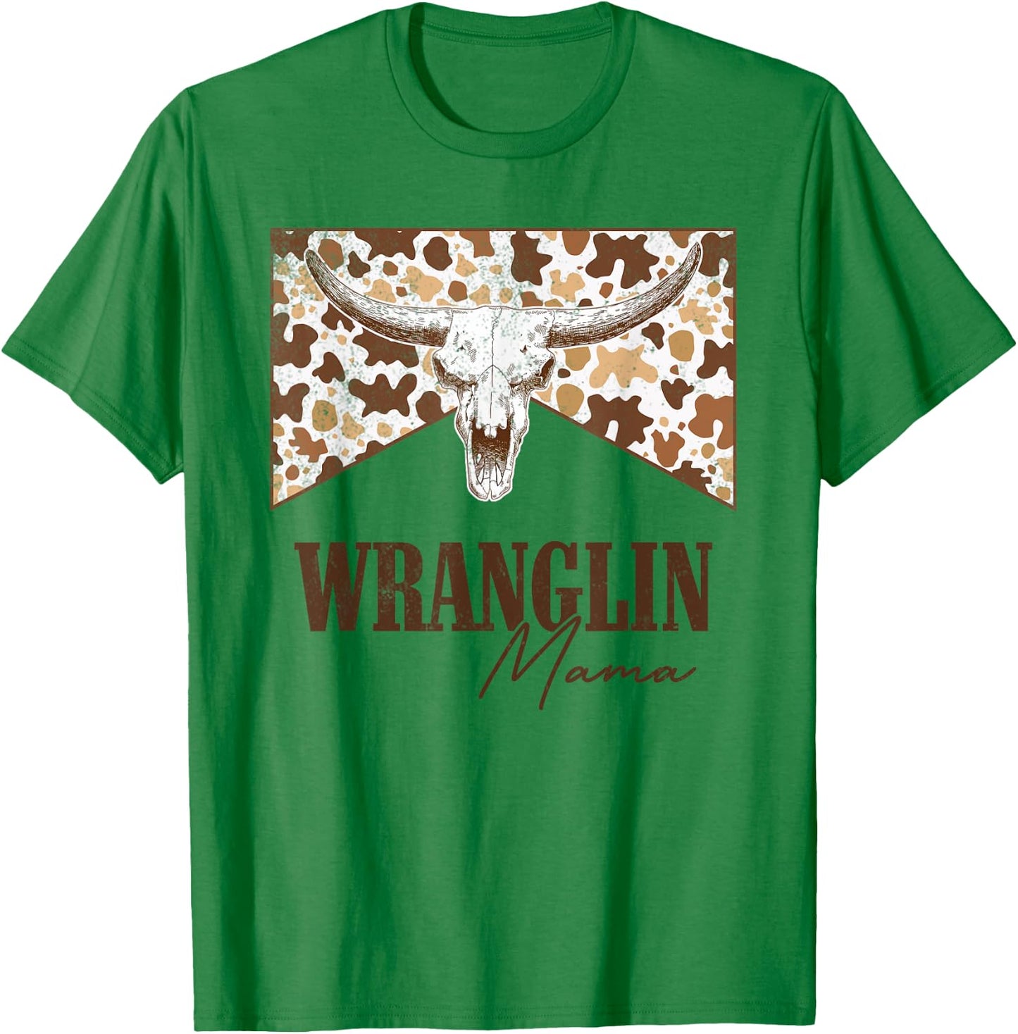 Wranglin Mama Leopard Bull Skull Western Country Music T-Shirt - T-Shirt | Irish Green