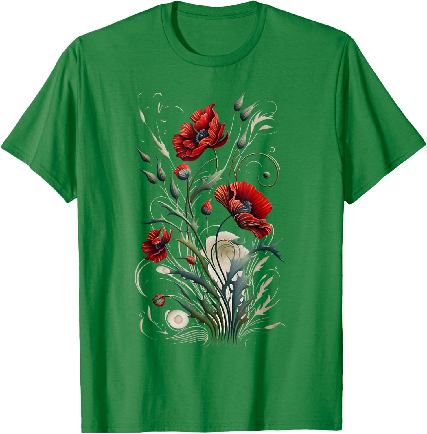 Poppies spring bloomers summer flower vintage garden Men Women Kids T-Shirt - T-Shirt | Irish Green