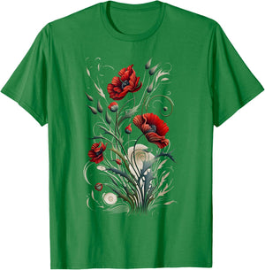 Poppies spring bloomers summer flower vintage garden Men Women Kids T-Shirt - T-Shirt | Irish Green