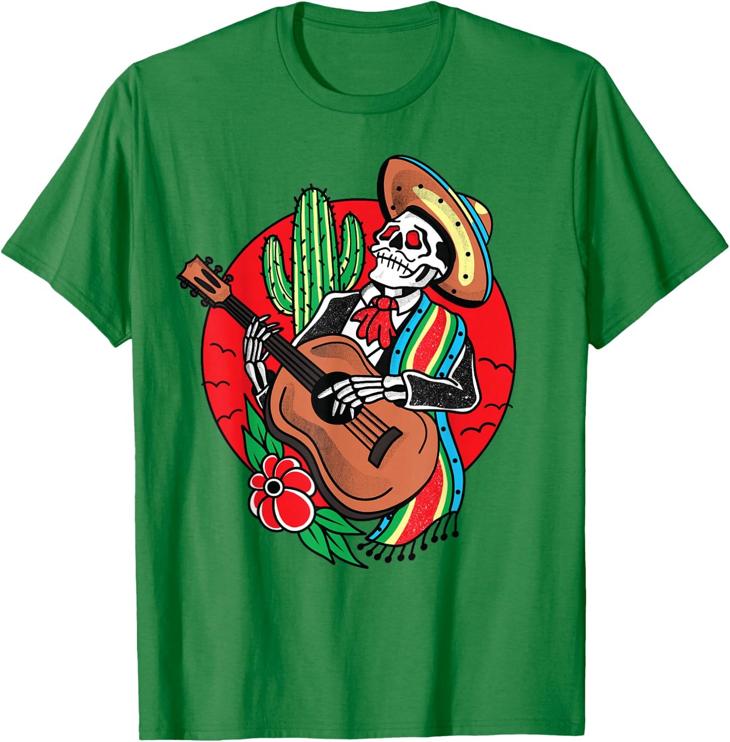 Mexican Skeleton Mariachi American Traditional Tattoo Flash T-Shirt - T-Shirt | Irish Green