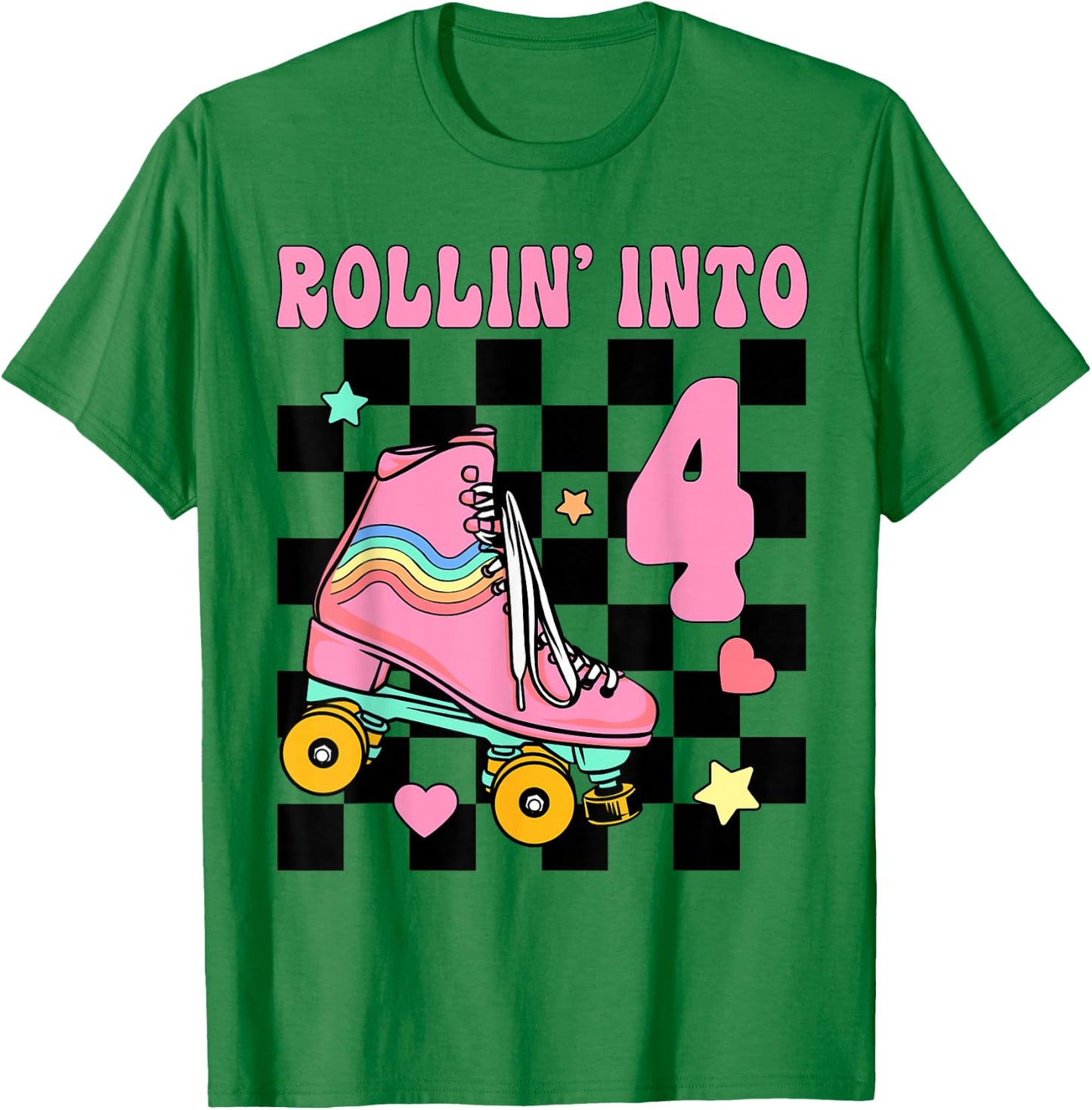 Rolling Into 4 Years Old Roller Skating Girl 4th Birthday T-Shirt - T-Shirt | Irish Green