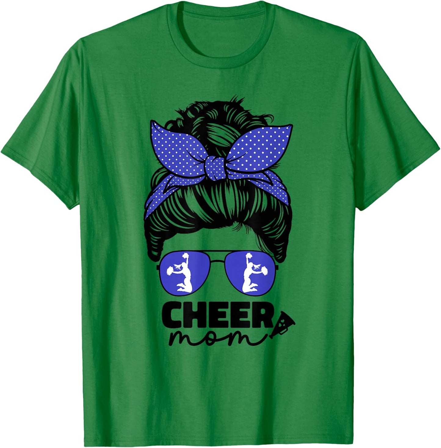 Cute Cheer Mom Cheerleader Mom Blue Messy Bun Mom T-Shirt - T-Shirt | Irish Green