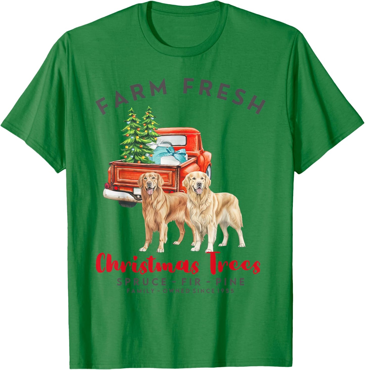 Golden Retriever Christmas Farm Fresh Christmas Trees T-Shirt - T-Shirt | Irish Green