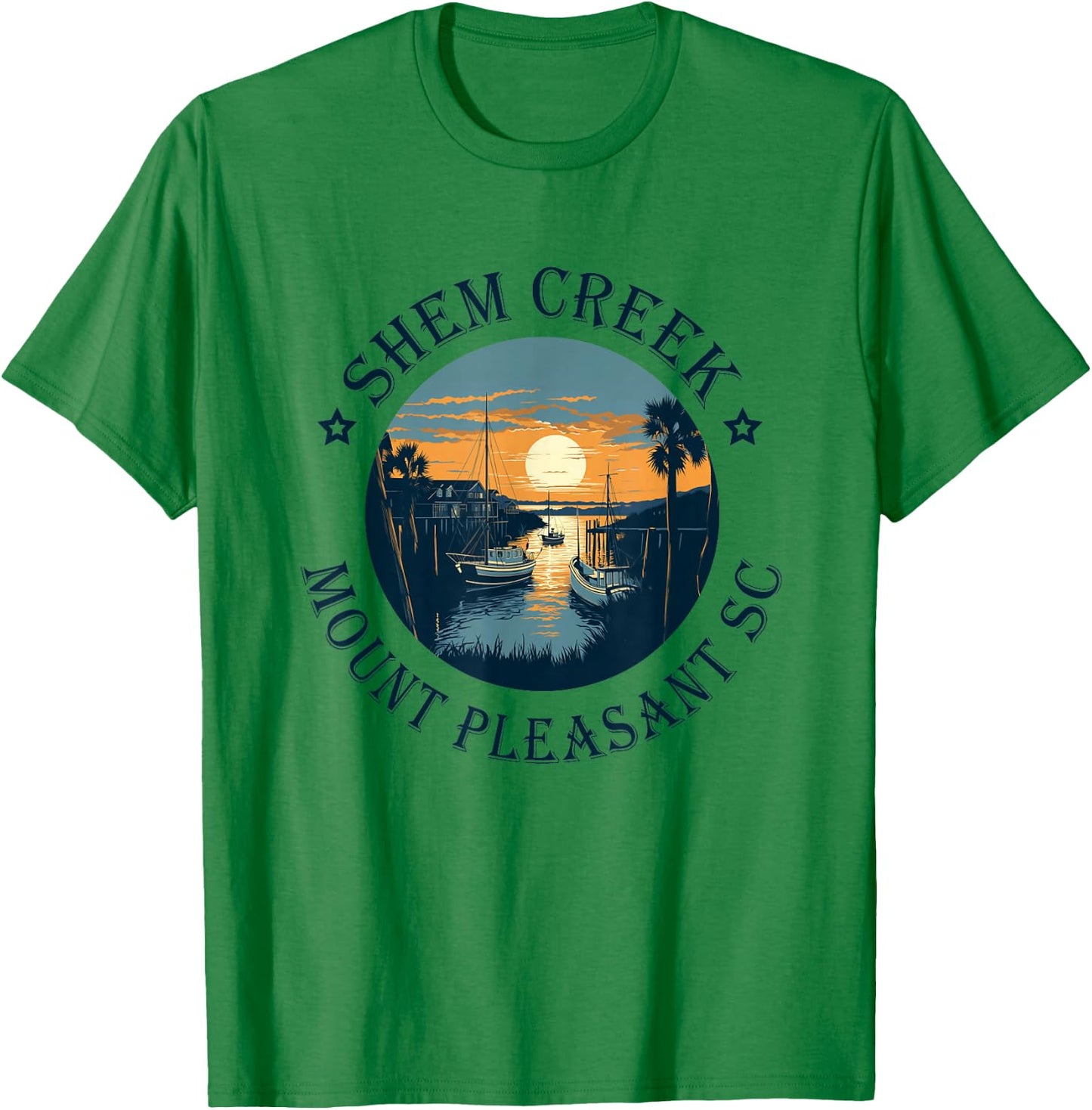 Shem Creek Sunset Mount Pleasant SC T-Shirt - T-Shirt | Irish Green