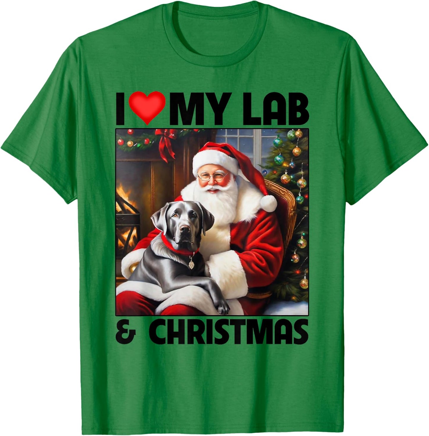I Love My Silver Lab Retriever and Christmas Santa Clause T-Shirt - T-Shirt | Irish Green