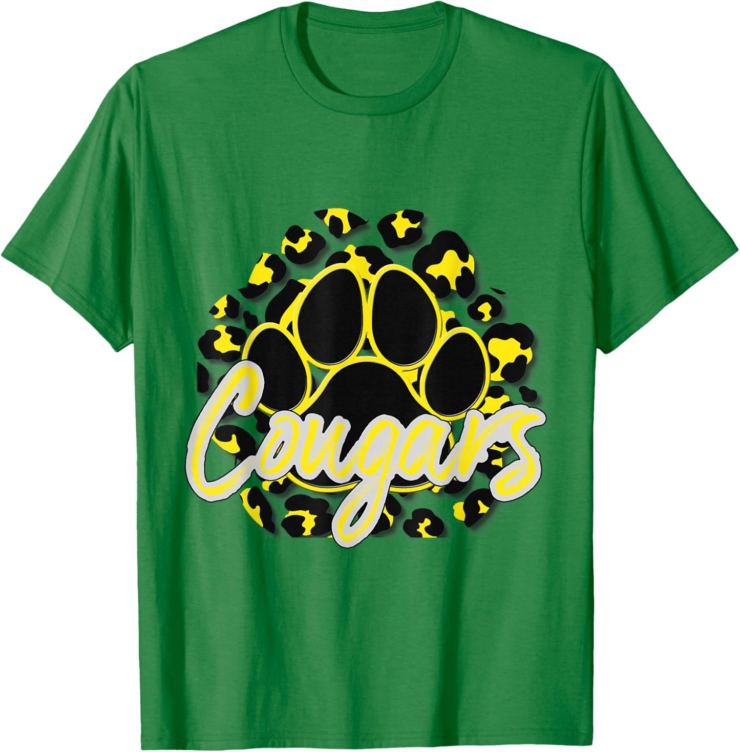 Cougar Yellow Black Cheetah School Sports Fan Team Spirit T-Shirt - T-Shirt | Irish Green