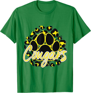 Cougar Yellow Black Cheetah School Sports Fan Team Spirit T-Shirt - T-Shirt | Irish Green
