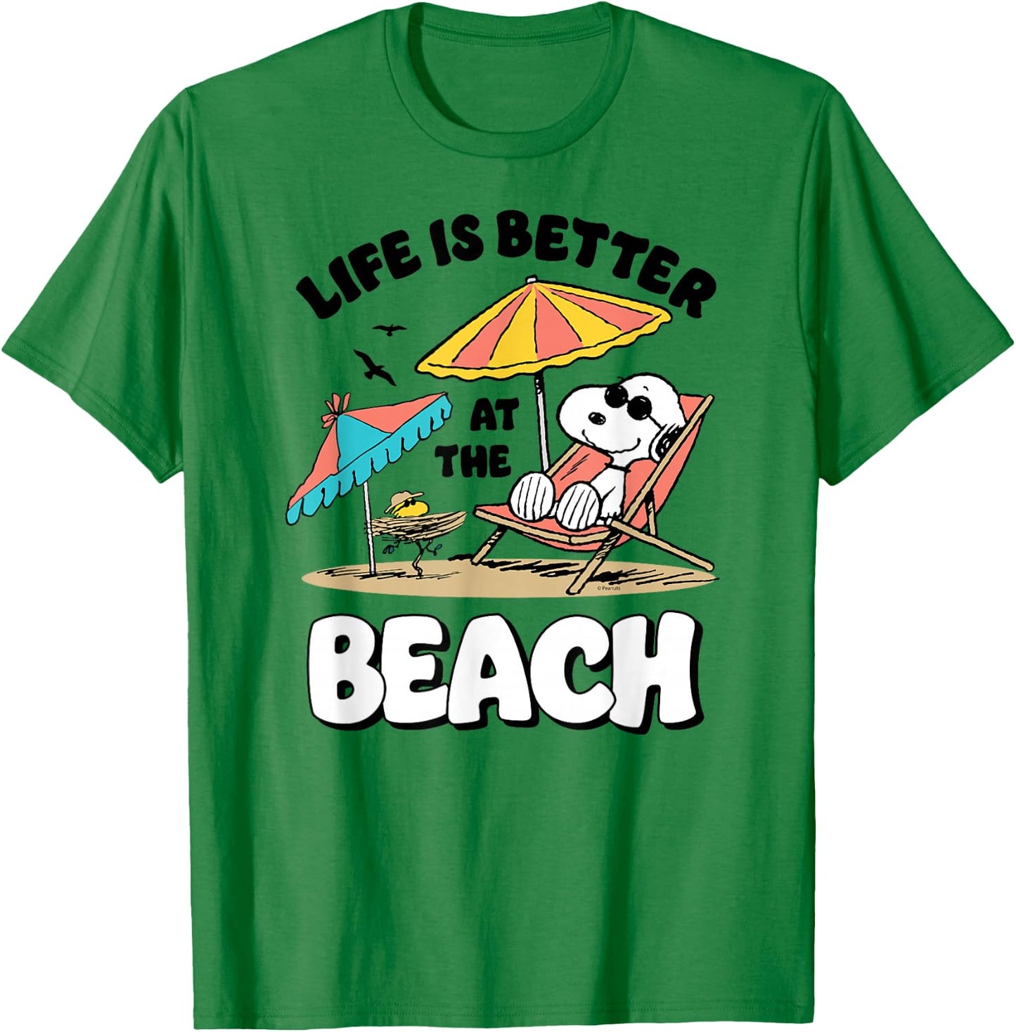 Peanuts Snoopy Woostock Life is Better on The Beach T-Shirt - T-Shirt | Irish Green