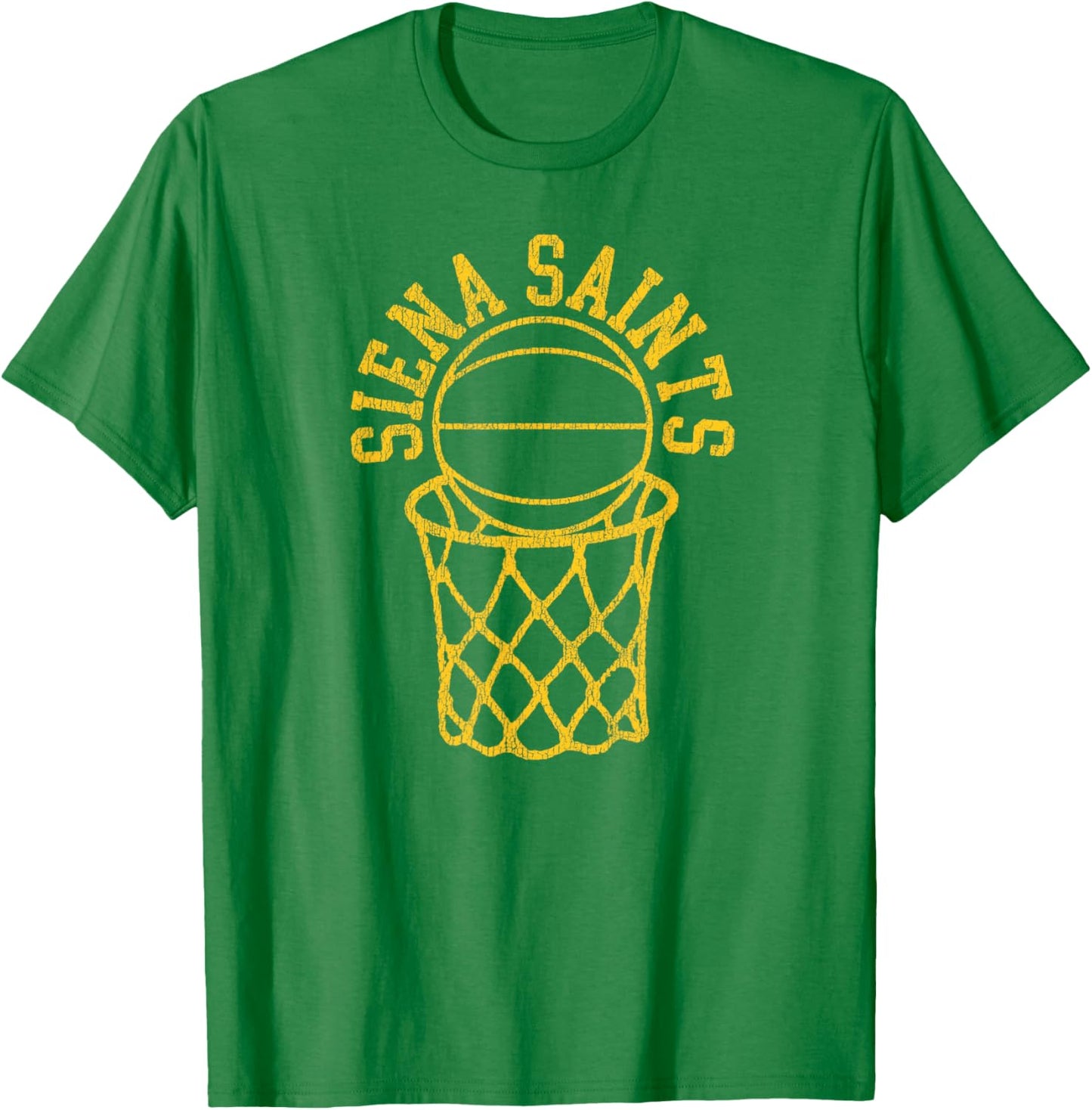 Siena College Distressed Vintage 80s Basketball Net Graphic T-Shirt - T-Shirt | Irish Green