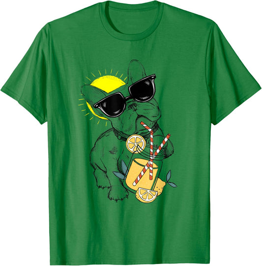Funny French Bulldog Glasses Summer Lemonade Gift Women Kids T-Shirt - T-Shirt | Irish Green