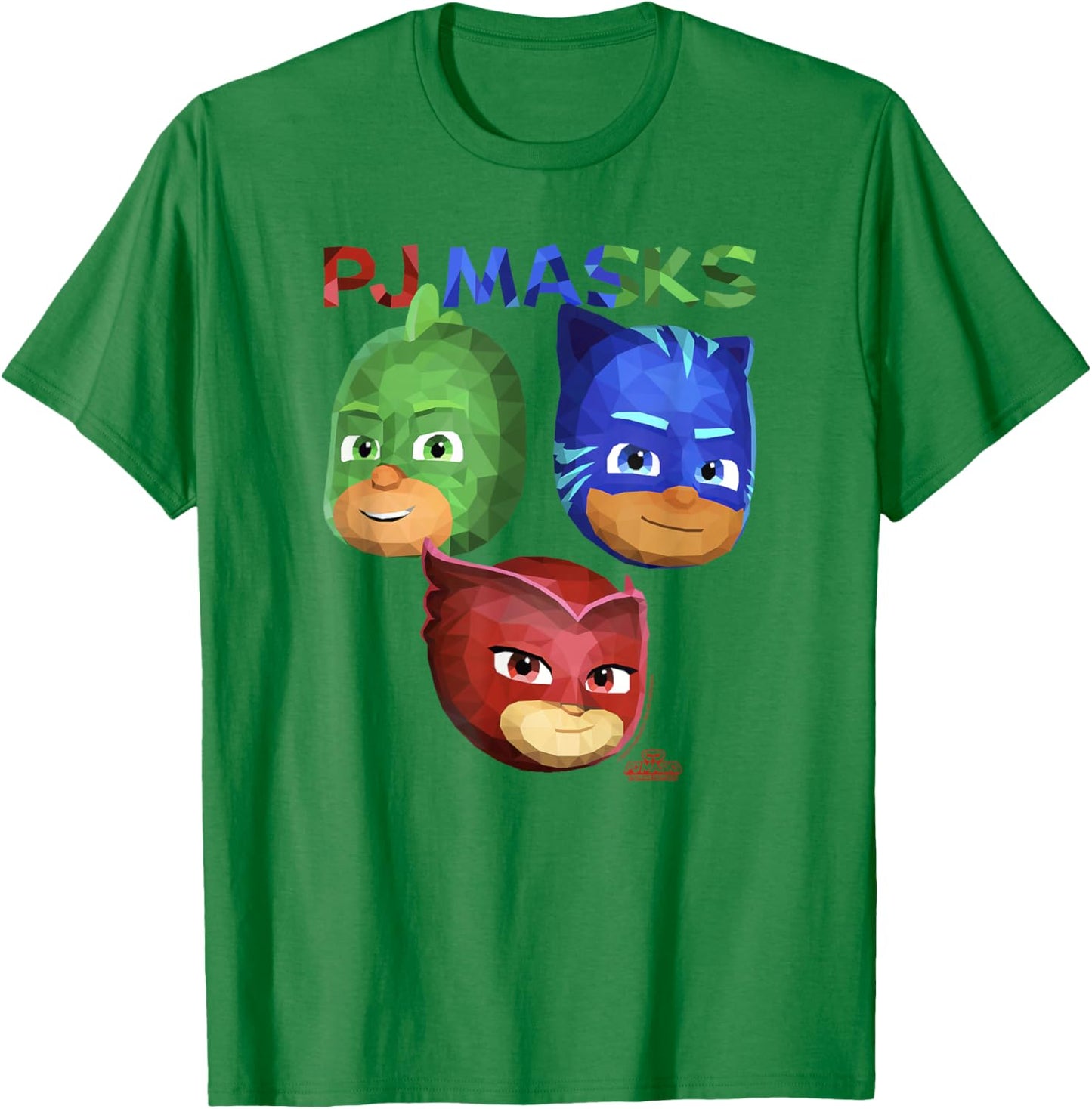 PJ Masks Group Shot Power Heroes Faces Logo T-Shirt - T-Shirt | Irish Green