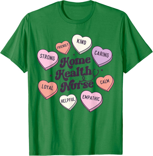 Home Health Nurse Groovy Medical Valentines Day Retro Hearts T-Shirt - T-Shirt | Irish Green