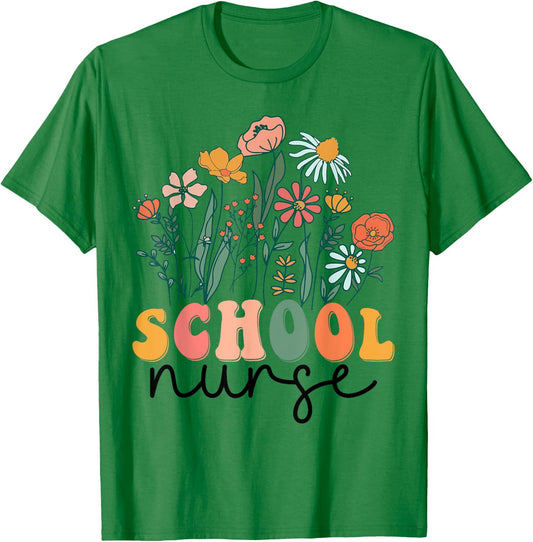 Groovy Wildflower School Nurse T-Shirt - T-Shirt | Irish Green