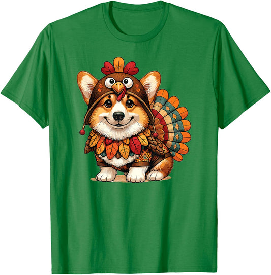 Corgi Dog Turkey Thanksgiving Costume Women Men Kids Toddler T-Shirt - T-Shirt | Irish Green
