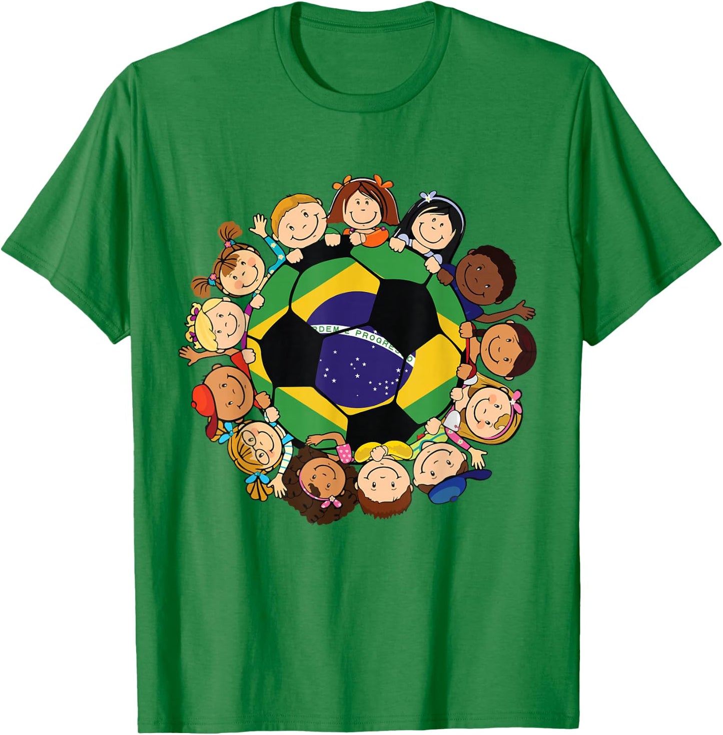 Brazil Soccer Ball Kids Toddler Boys Around Brazilian Flag T-Shirt - T-Shirt | Irish Green