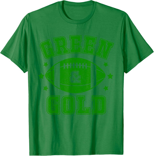 On Gameday Football We Wear Green And Gold School Spirit T-Shirt - T-Shirt | Irish Green