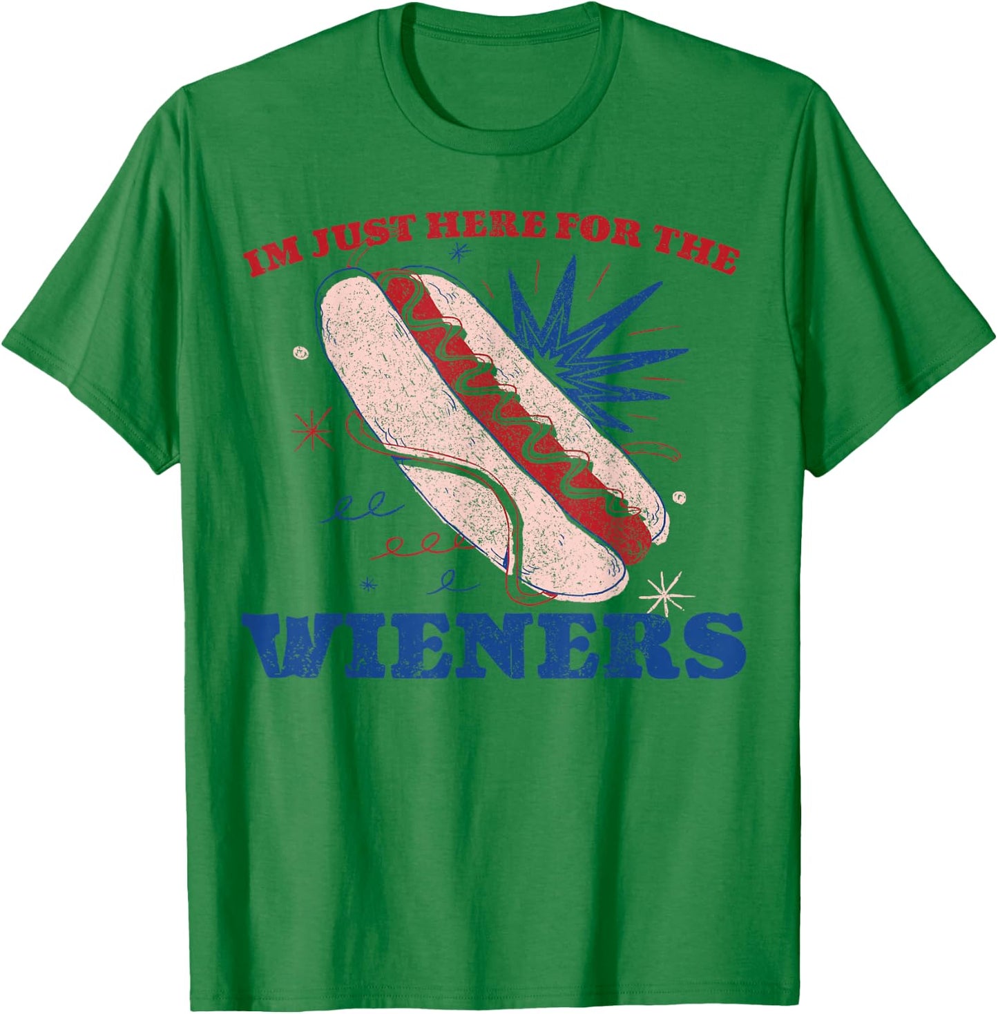 Vintage Hot Dog I'm Just Here For The Wieners 4Th Of July T-Shirt - T-Shirt | Irish Green