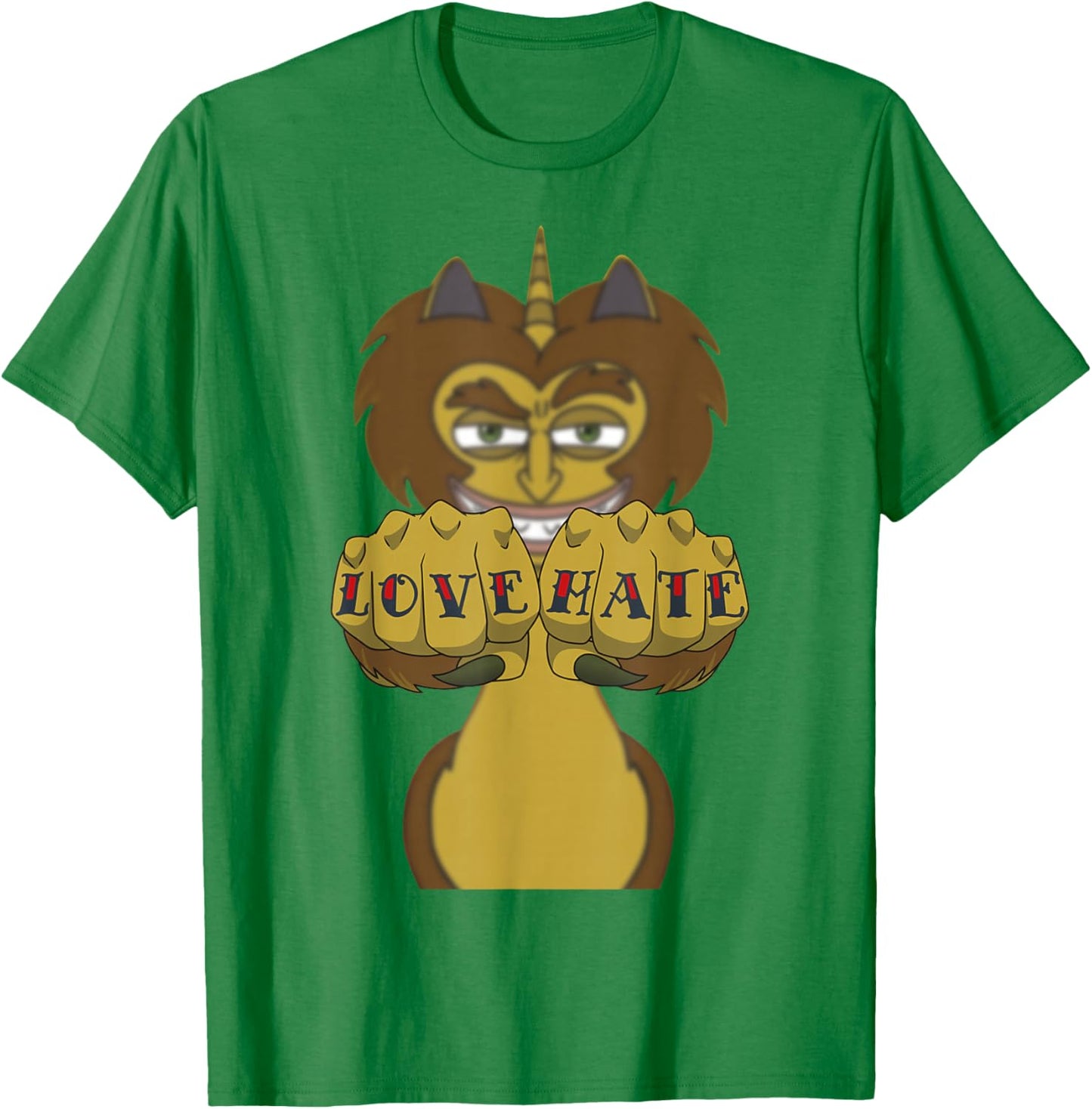 Big Mouth Maury The Hormones Monster Love Hate Fists T-Shirt - T-Shirt | Irish Green