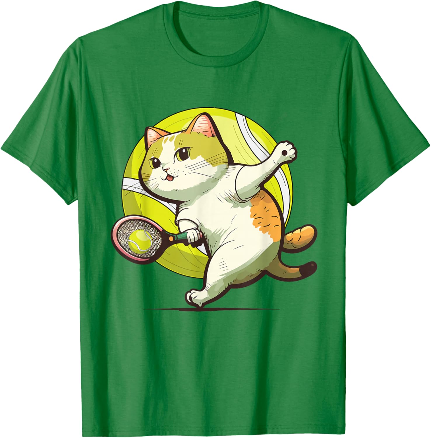 Funny Tennis Racket Cat Playing Tennis T-Shirt - T-Shirt | Irish Green