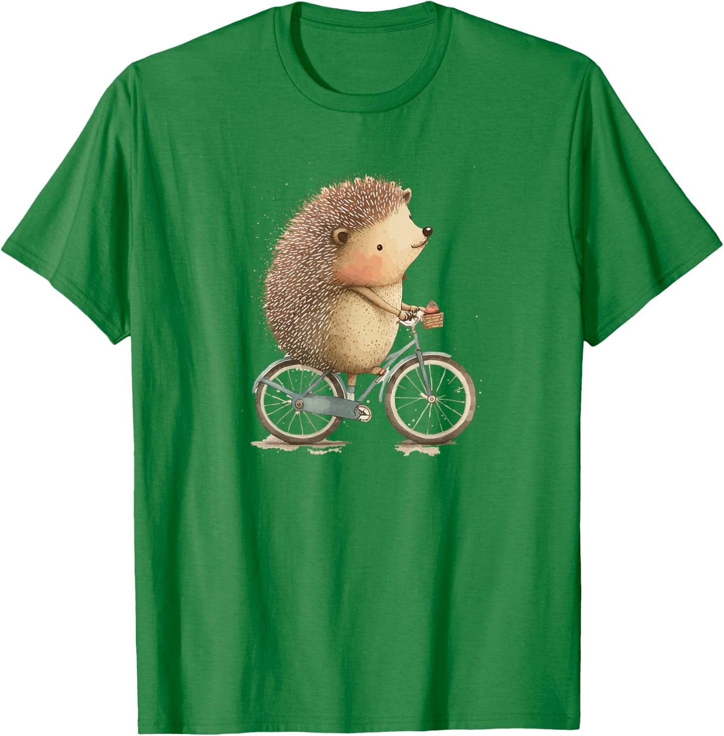 Hedgehog Riding a Bike, Cute Little Hedgie on the Bicycle T-Shirt - T-Shirt | Irish Green