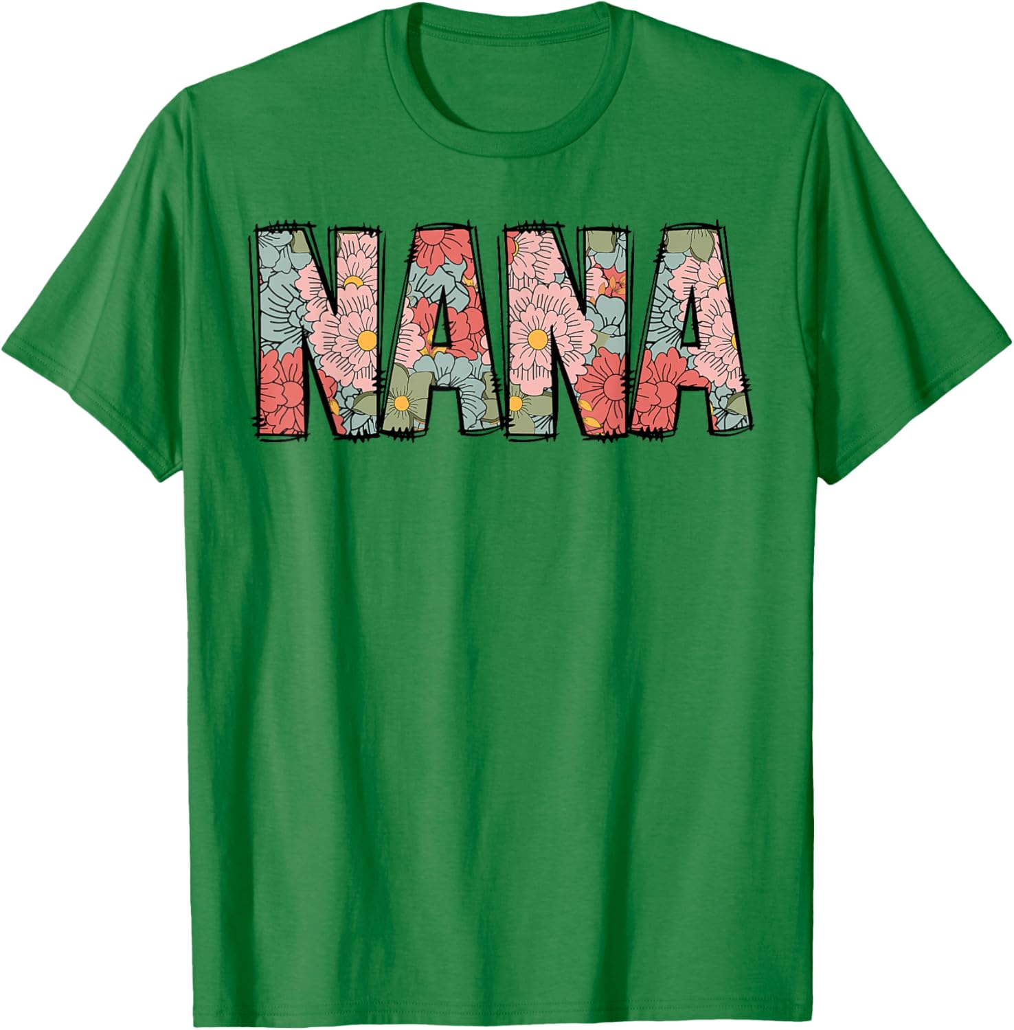 Retro Nana Colorful Flowers Groovy Daisy Flower T-Shirt - T-Shirt | Irish Green