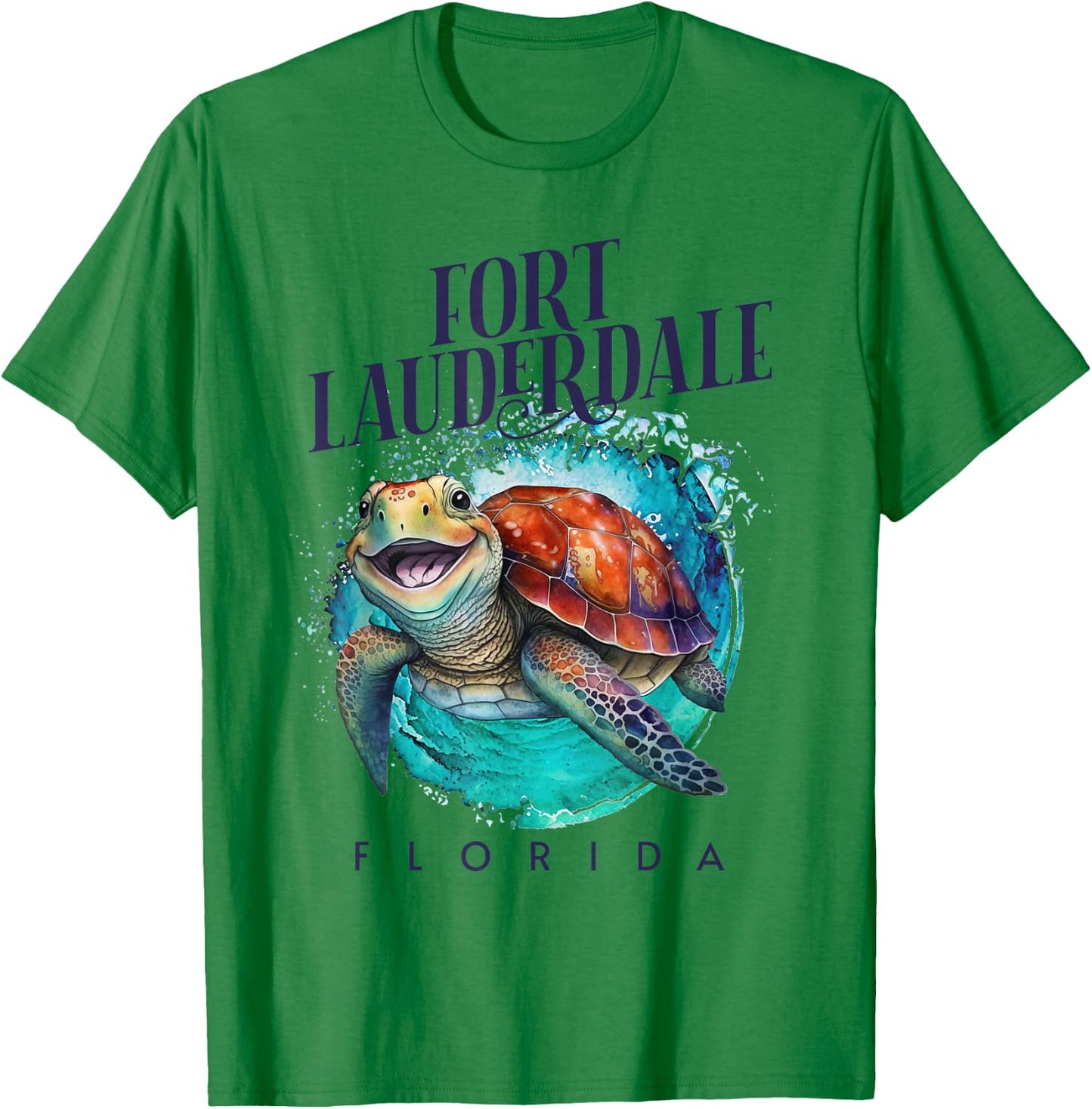 Fort Lauderdale Florida Watercolor Happy Sea Turtle T-Shirt - T-Shirt | Irish Green
