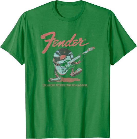 Fender Record Playing Guitar Centered T-Shirt - T-Shirt | Irish Green
