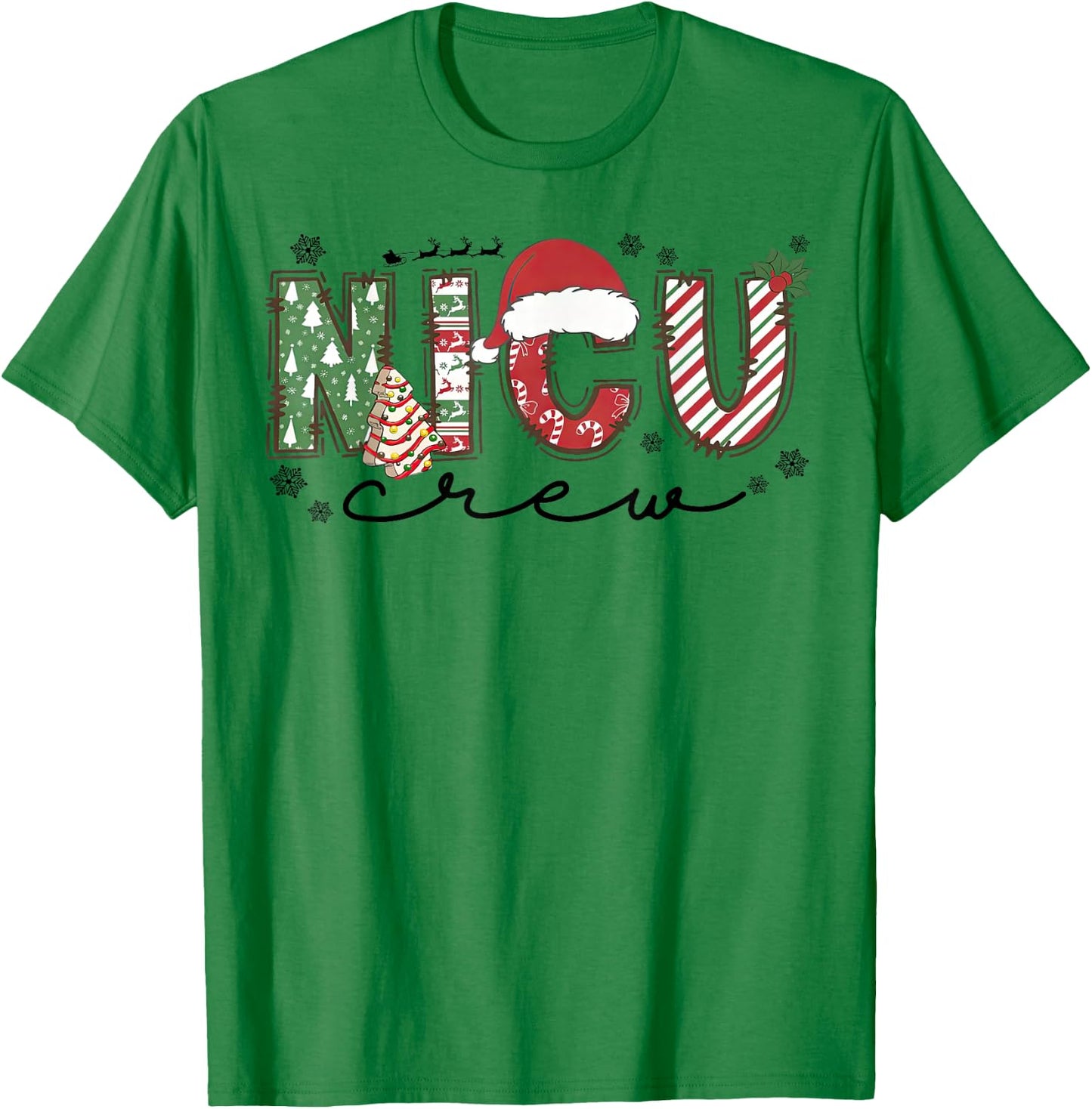 Christmas Nicu Nurse Crew Santa Hat Nursing Xmas T-Shirt - T-Shirt | Irish Green
