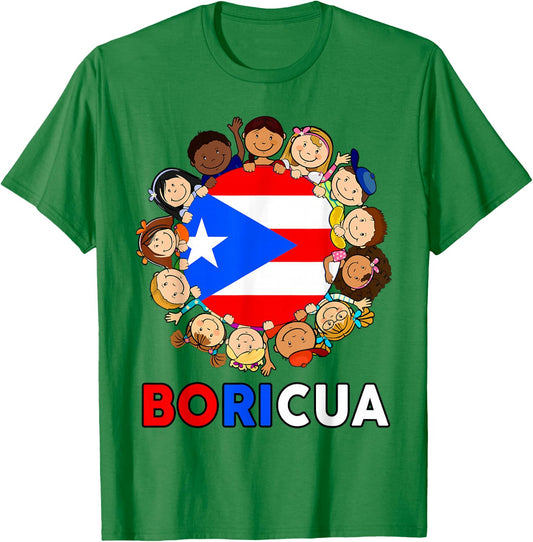 Kids Puerto Rico Flag Boricua Rican Boy Hispanic Heritage T-Shirt - T-Shirt | Irish Green