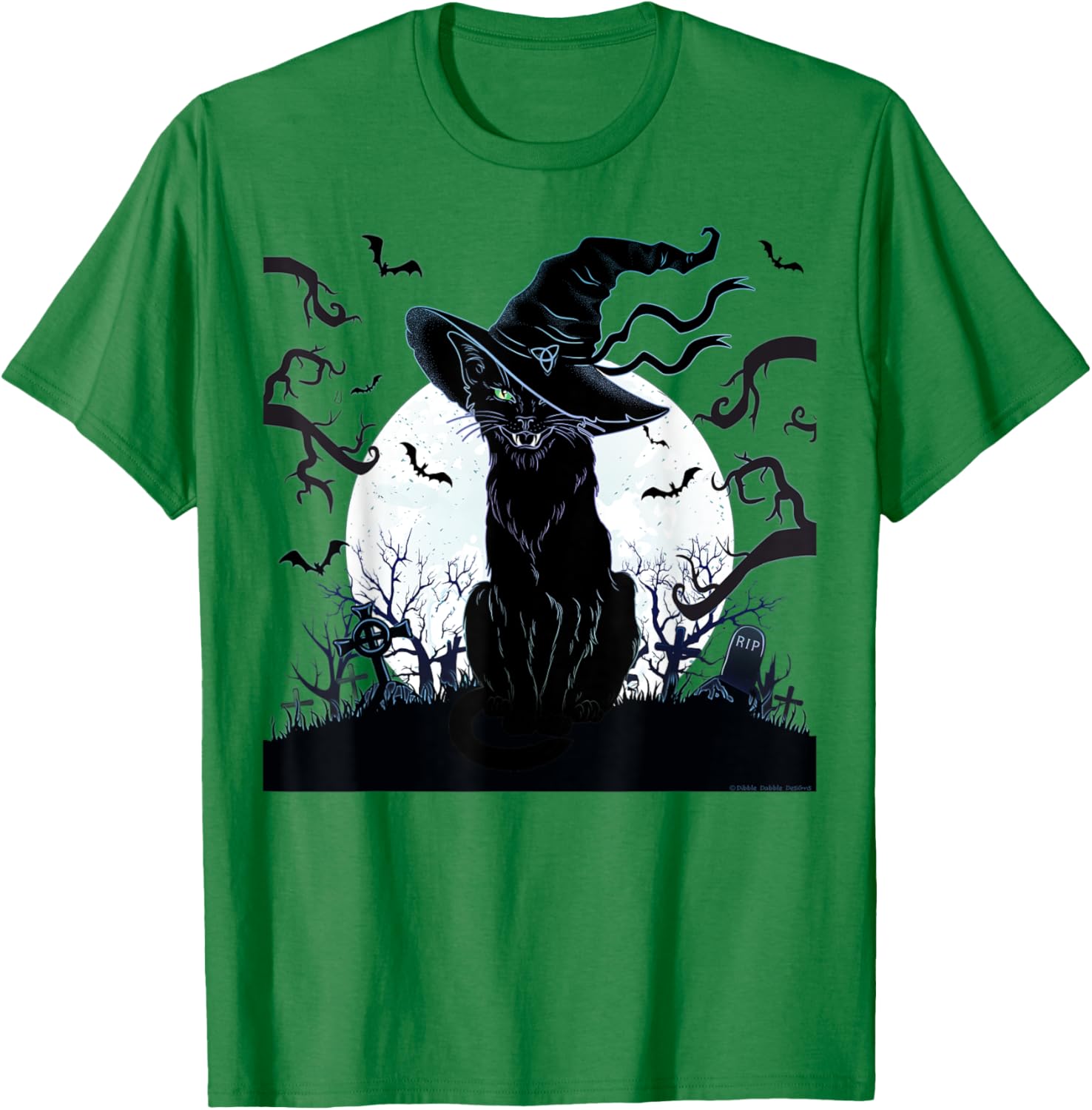Scary Vintage Black Cat Cemetery Full Moon - Halloween T-Shirt - T-Shirt | Irish Green