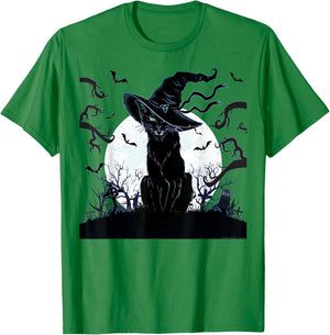 Scary Vintage Black Cat Cemetery Full Moon - Halloween T-Shirt - T-Shirt | Irish Green