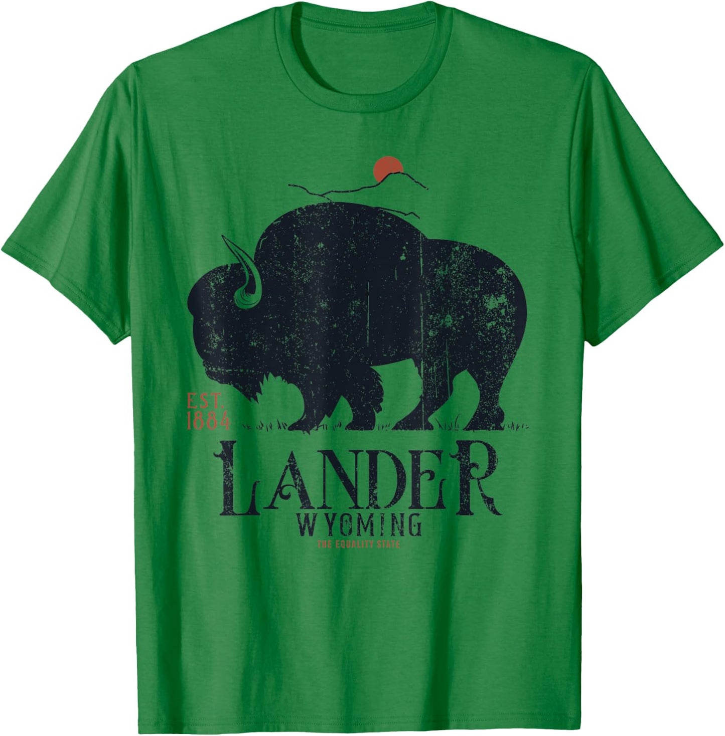 Vintage Lander Wyoming Mountains Bison Western T-Shirt - T-Shirt | Irish Green