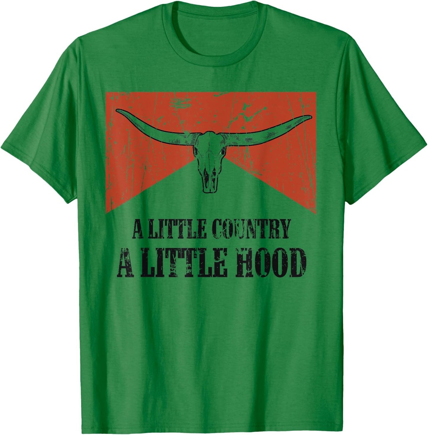 Vintage Bull Skull A Little Country Music A litlle Hood T-Shirt - T-Shirt | Irish Green