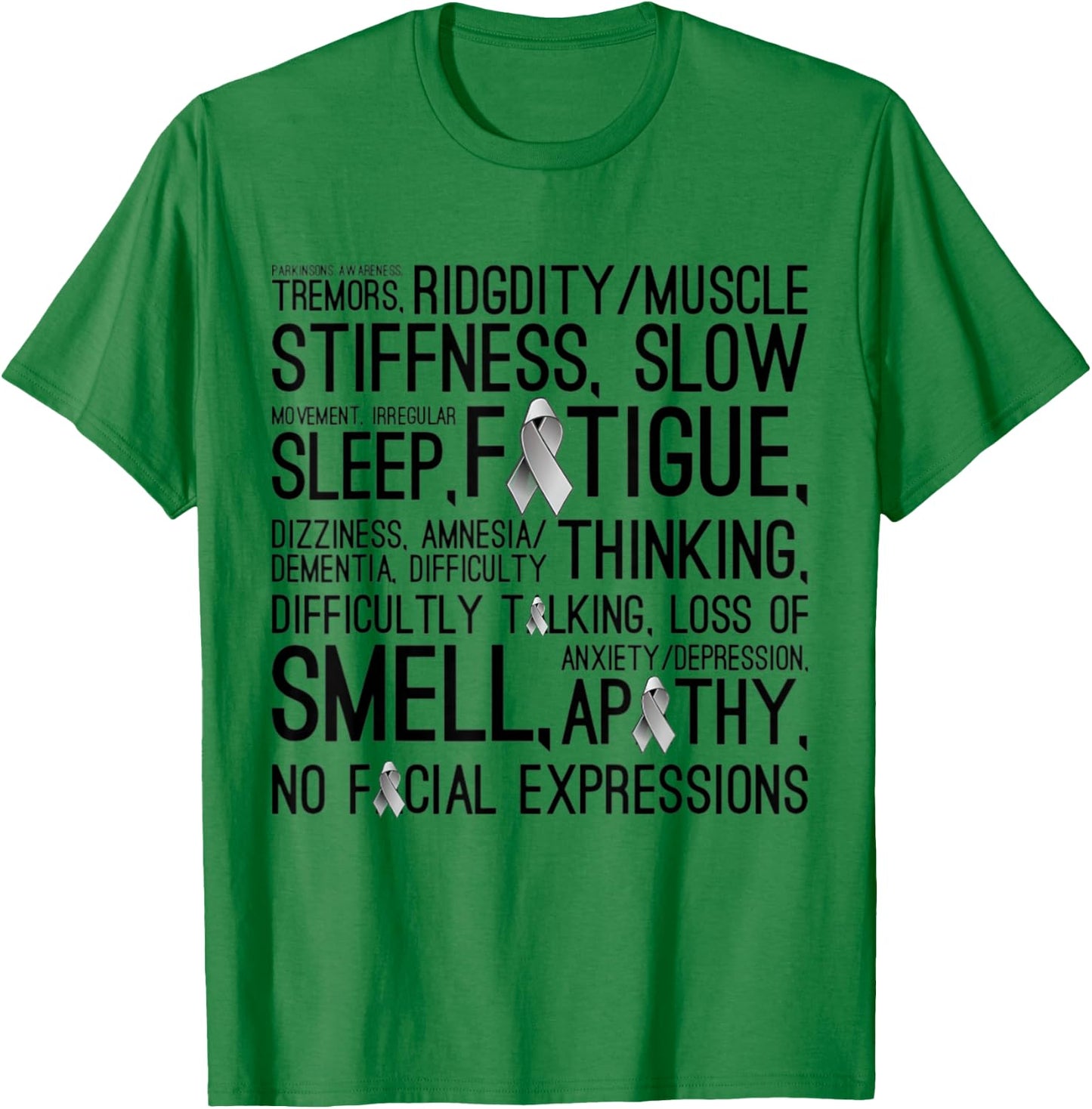 Parkinson Disease Awareness Month - Symptoms Grey Ribbon T-Shirt - T-Shirt | Irish Green