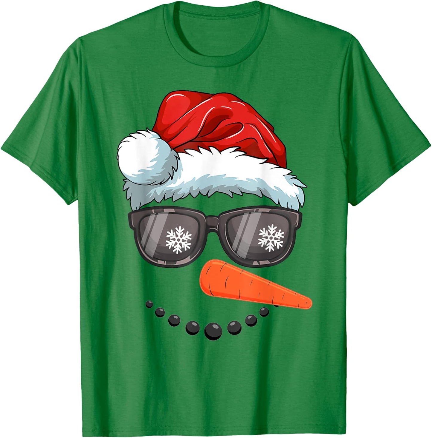 Snowman Face Family Christmas Matching Santa Hat Sunglasses T-Shirt - T-Shirt | Irish Green
