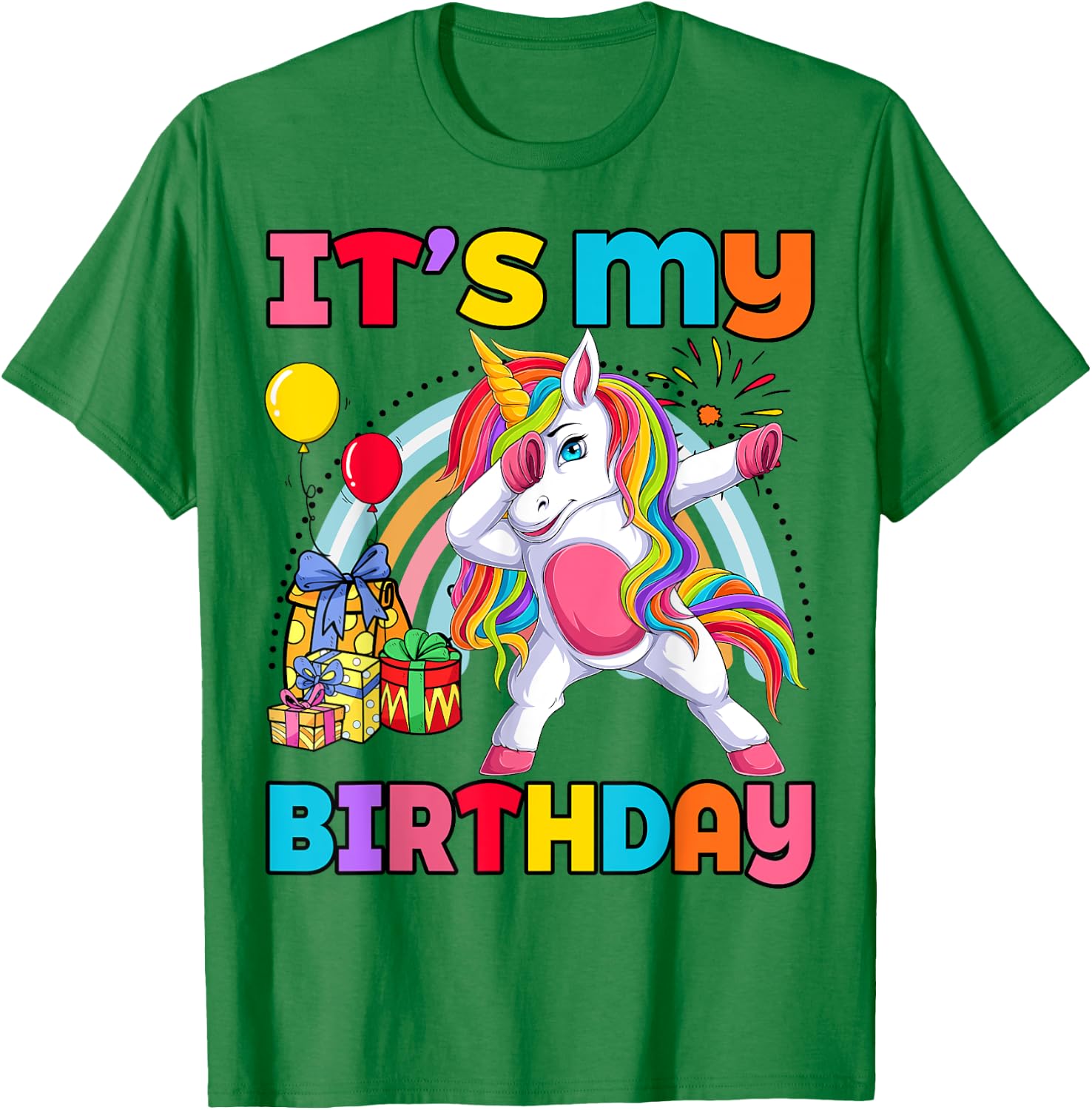 Kids It's My Birthday Dabbing Unicorn Rainbow Girl Toddler T-Shirt - T-Shirt | Irish Green