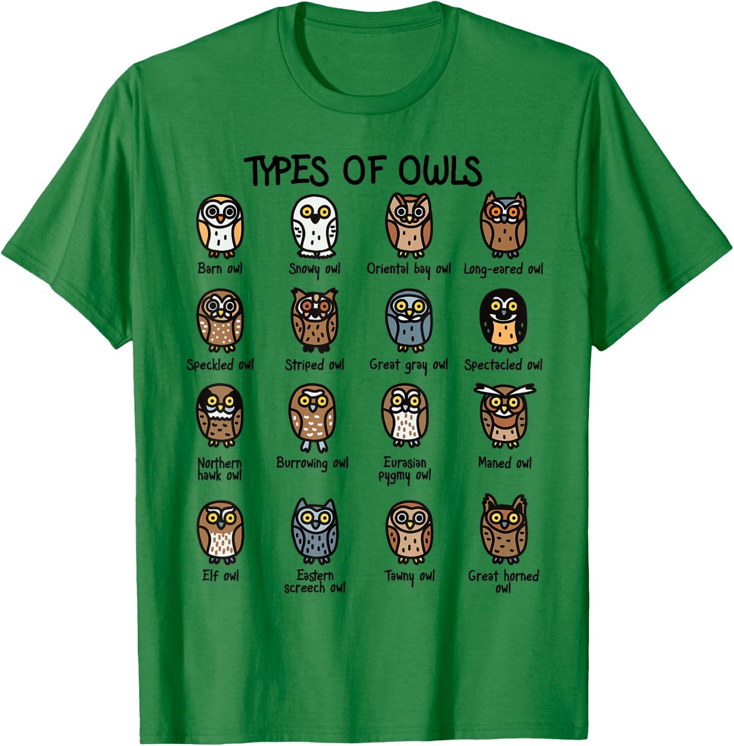 Types of Owls Collection For Cute Owl Lover T-Shirt - T-Shirt | Irish Green