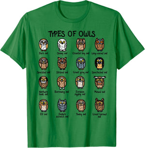 Types of Owls Collection For Cute Owl Lover T-Shirt - T-Shirt | Irish Green