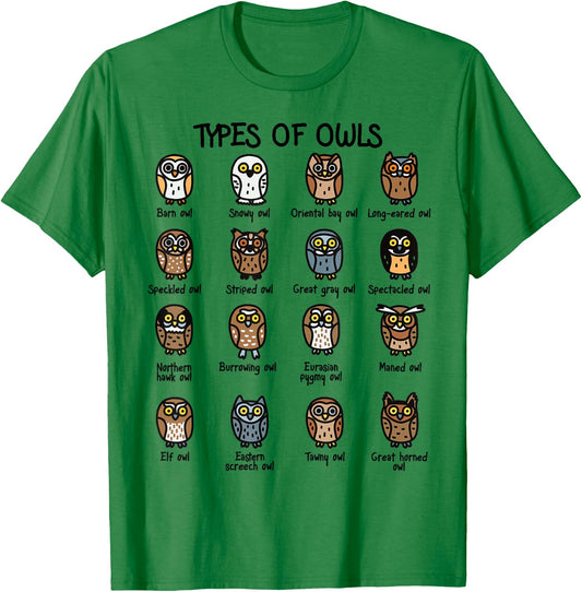 Types of Owls Collection For Cute Owl Lover T-Shirt - T-Shirt | Irish Green