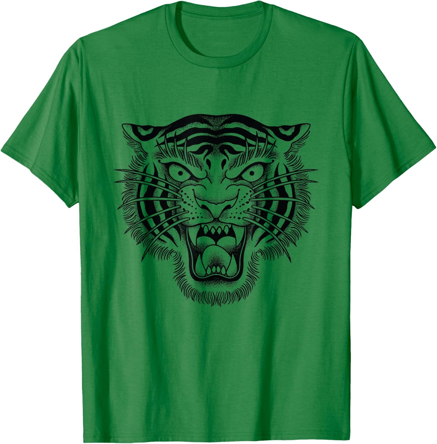 Tiger Head Traditional Tattoo art Graphic by Seven Relics T-Shirt - T-Shirt | Irish Green