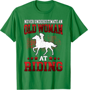 Old woman at riding horse rider T-Shirt - T-Shirt | Irish Green