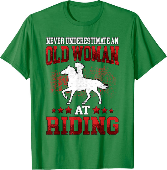 Old woman at riding horse rider T-Shirt - T-Shirt | Irish Green